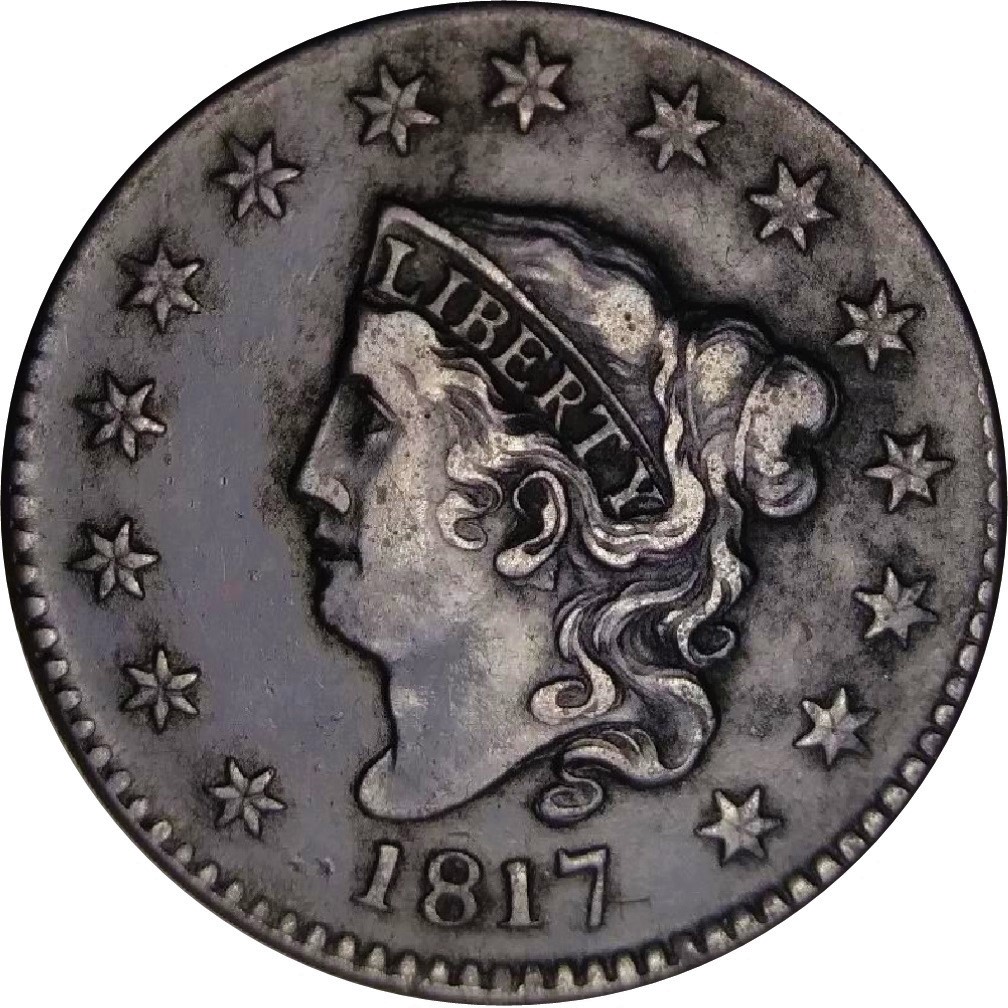 1817-Coronet-Large-Cent-Newcomb-16-Error-With-15-Stars
